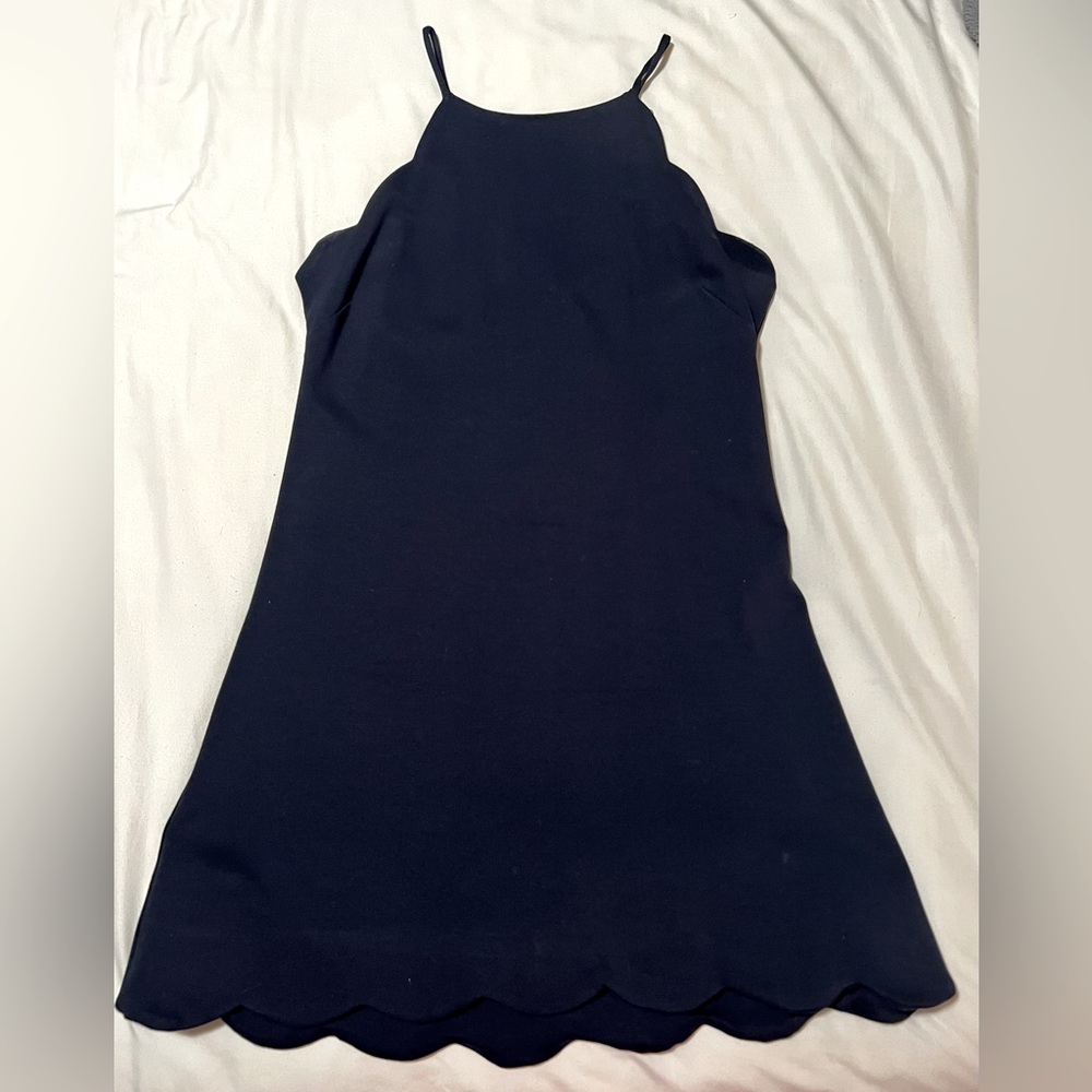 Navy Blue Scalloped Mini Dress